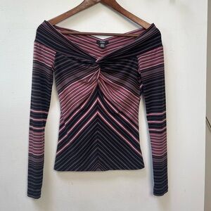 VINTAGE Guess Pink & Black Striped Twist-Front Long-Sleeve